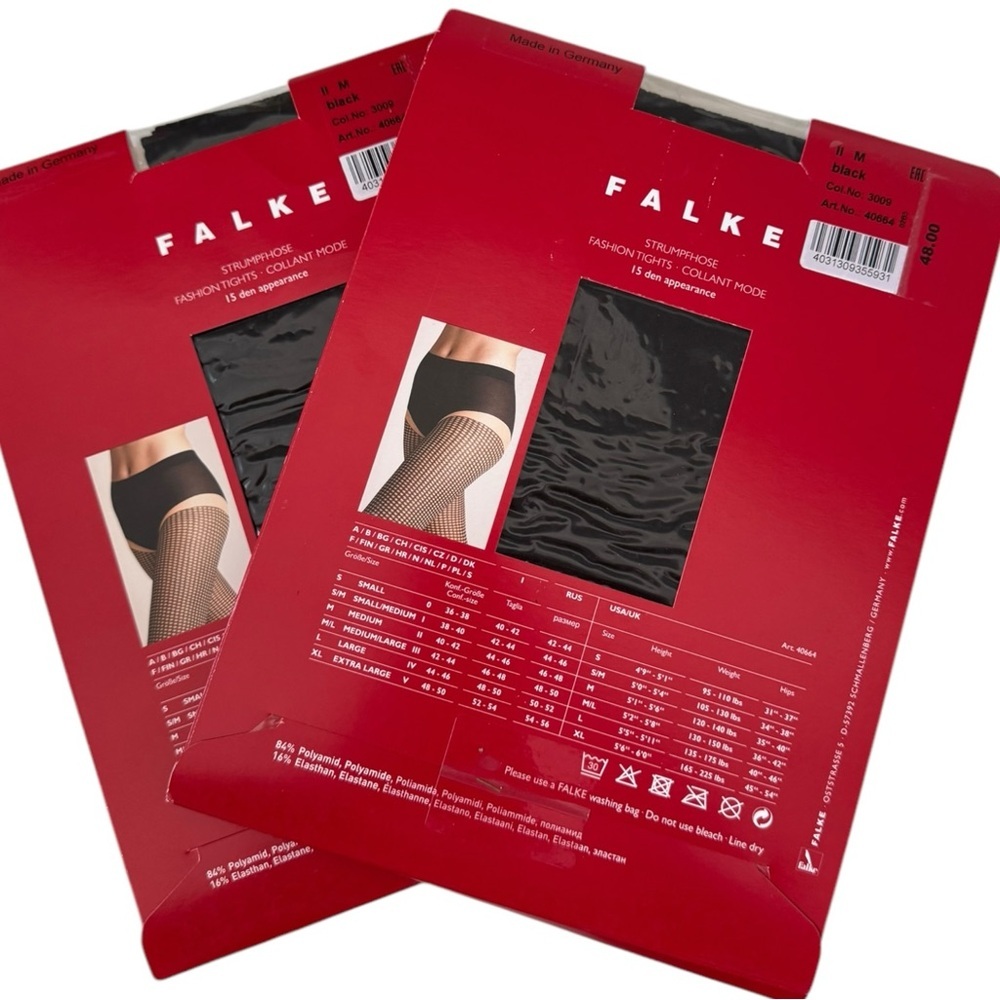 2 Pairs of Falke Houndstooth 15 DEN Women Medium 10-12Tights - Picture 2 of 7